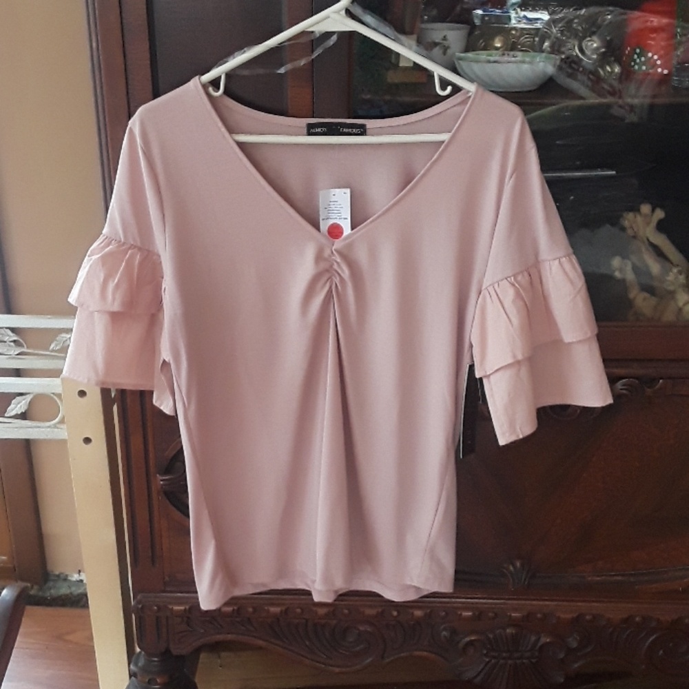 Almost famous pretty bell sleeves top blush color
